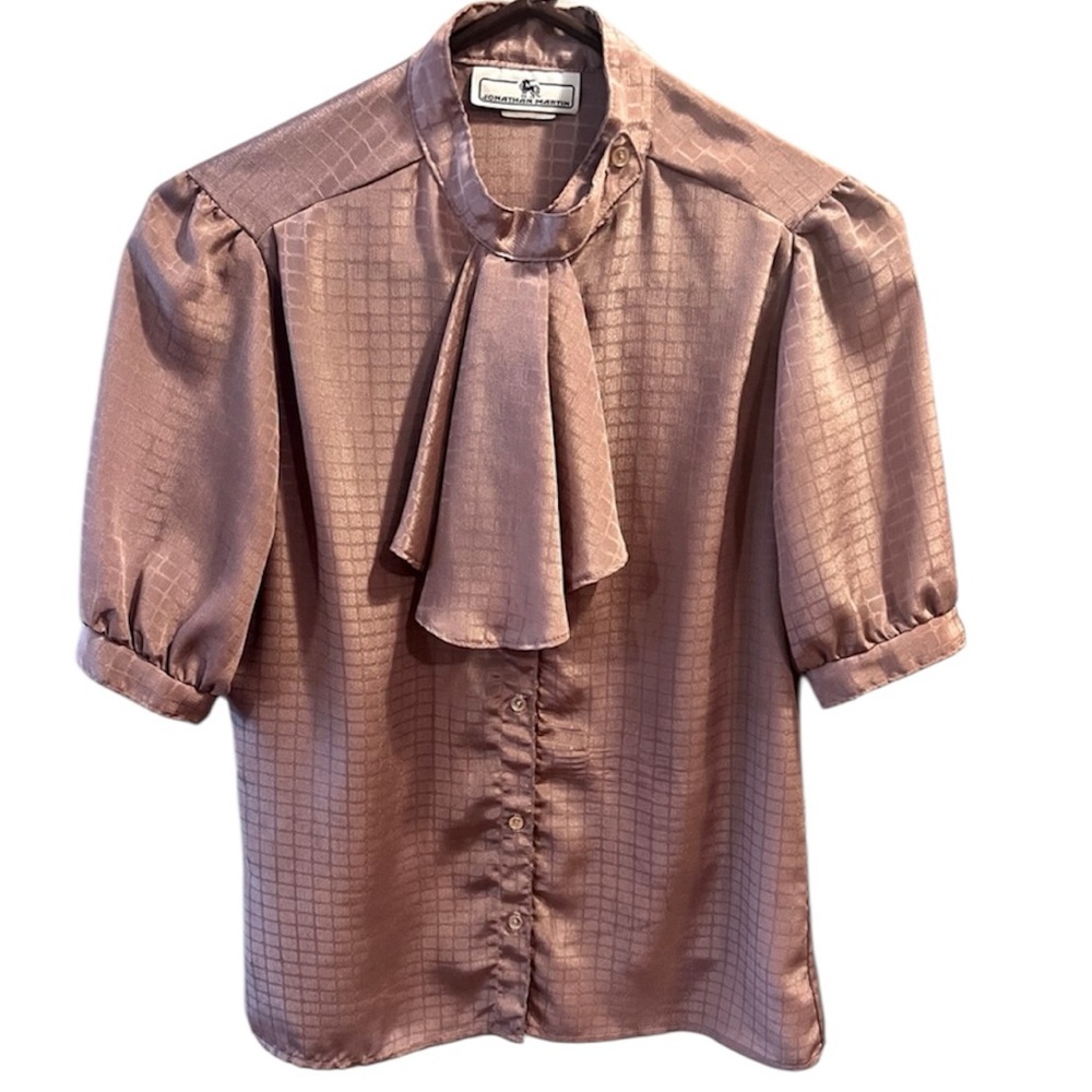 Vintage Jonathan Martin Fudgesicle Brown Ruffled Short Sleeve Blouse.  Size=9/10